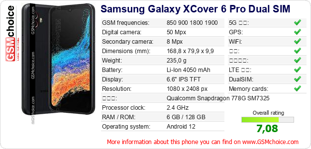 Samsung Galaxy XCover 6 Pro Dual SIM 手机技术数据