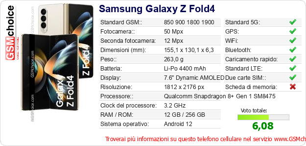Samsung Galaxy Z Fold4 Dati tecnici di telefono cellulare 