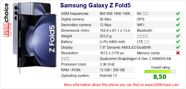 Samsung Galaxy Z Fold5 手機技術數據