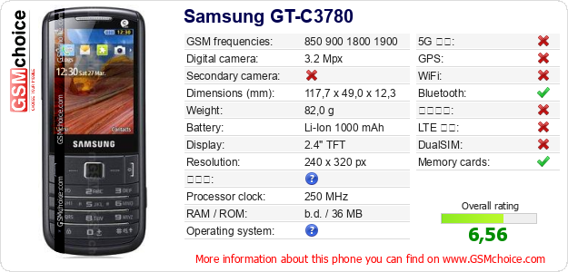 Samsung GT-C3780 手機技術數據