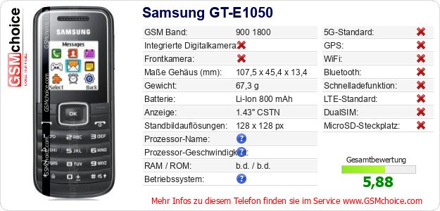 Samsung GT-E1050 technische Daten Samsung GT-E1050 technische Daten