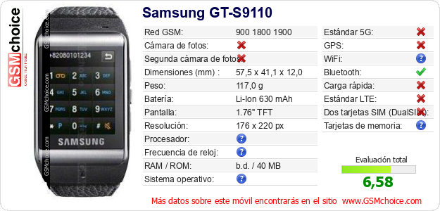 Samsung GT-S9110 Datos técnicos del móvil 