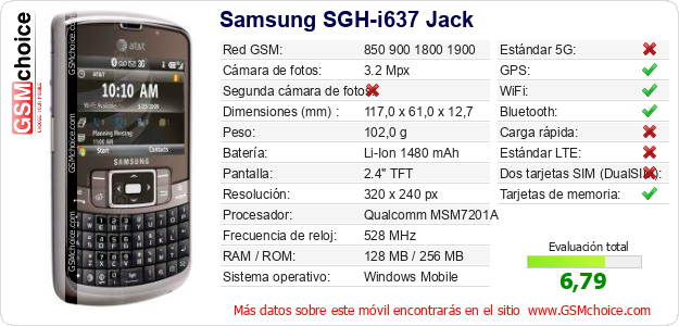 Samsung SGH-i637 Jack Datos técnicos del móvil 