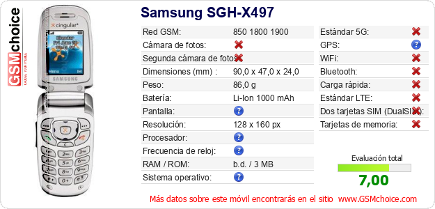 Samsung SGH-X497 Datos técnicos del móvil 