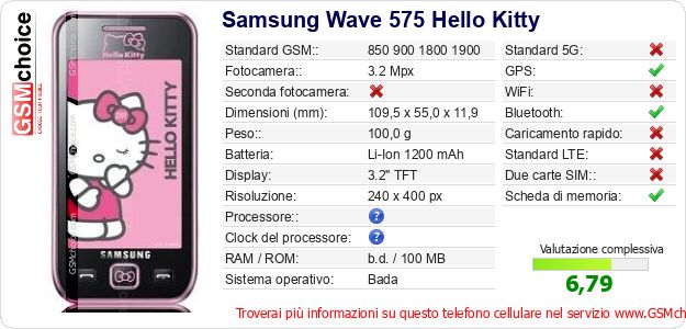 Samsung Wave 575 Hello Kitty Dati tecnici di telefono cellulare Samsung Wave 575 Hello Kitty Dati tecnici di telefono cellulare