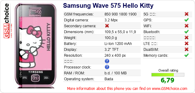 Samsung Wave 575 Hello Kitty 手機技術數據