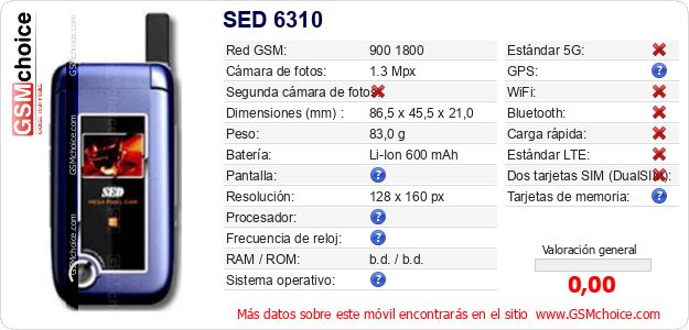 SED 6310 Datos técnicos del móvil SED 6310 Datos técnicos del móvil