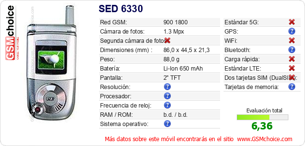 SED 6330 Datos técnicos del móvil 
