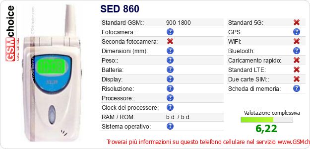 SED 860 Dati tecnici di telefono cellulare 