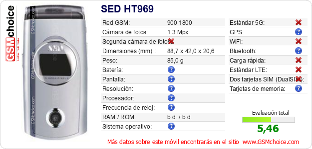 SED HT969 Datos técnicos del móvil SED HT969 Datos técnicos del móvil