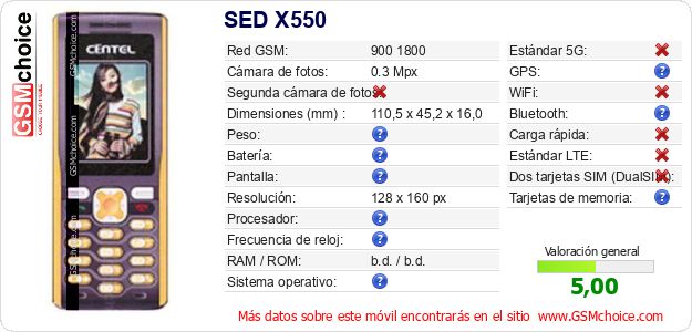 SED X550 Datos técnicos del móvil SED X550 Datos técnicos del móvil
