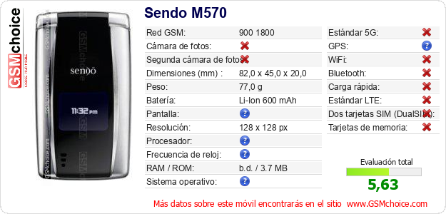 Sendo M570 Datos técnicos del móvil Sendo M570 Datos técnicos del móvil