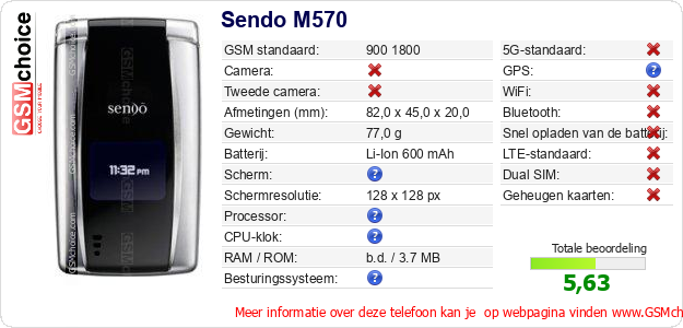 Sendo M570 Technische gegevens 