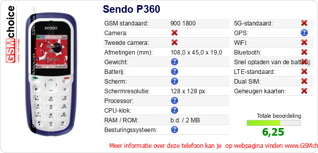 Sendo P360 Technische gegevens Sendo P360 Technische gegevens