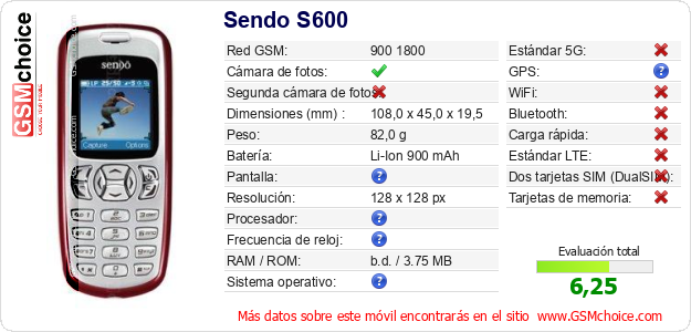 Sendo S600 Datos técnicos del móvil Sendo S600 Datos técnicos del móvil