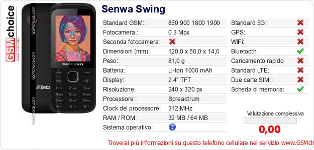 Senwa Swing Dati tecnici di telefono cellulare Senwa Swing Dati tecnici di telefono cellulare