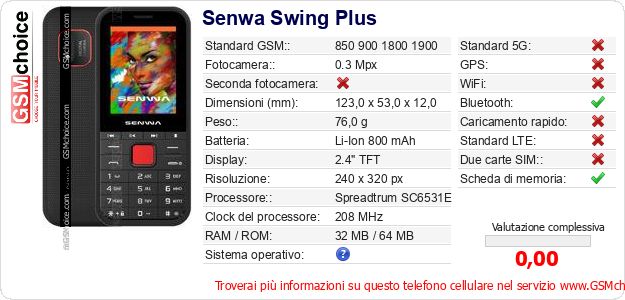Senwa Swing Plus Dati tecnici di telefono cellulare Senwa Swing Plus Dati tecnici di telefono cellulare