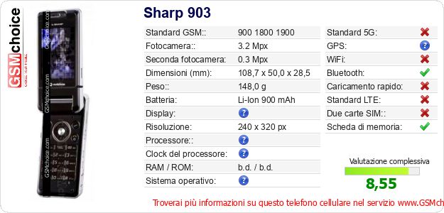 Sharp 903 Dati tecnici di telefono cellulare 