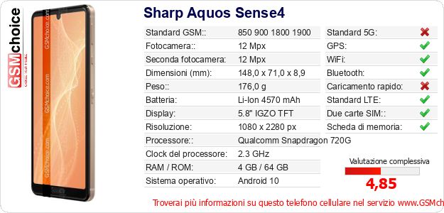 Sharp Aquos Sense4 Dati tecnici di telefono cellulare Sharp Aquos Sense4 Dati tecnici di telefono cellulare