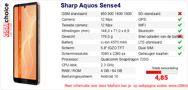 Sharp Aquos Sense4 Technische gegevens 