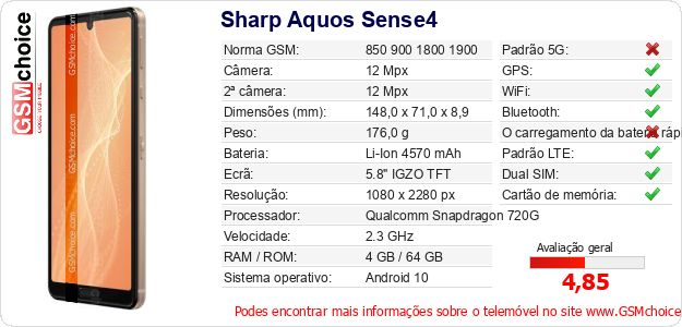 Sharp Aquos Sense4 Especificações técnicas do telemóvel 