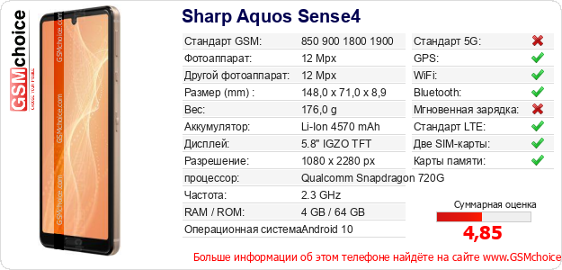 Sharp Aquos Sense4 Технические данные телефона Sharp Aquos Sense4 Технические данные телефона