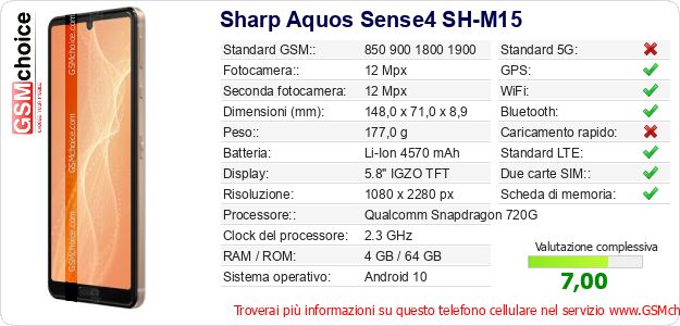 Sharp Aquos Sense4 SH-M15 Dati tecnici di telefono cellulare Sharp Aquos Sense4 SH-M15 Dati tecnici di telefono cellulare