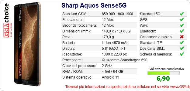 Sharp Aquos Sense5G Dati tecnici di telefono cellulare 