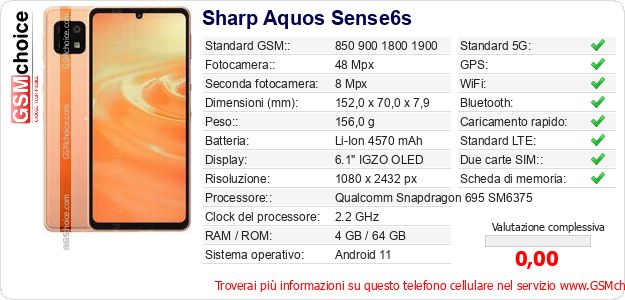 Sharp Aquos Sense6s Dati tecnici di telefono cellulare Sharp Aquos Sense6s Dati tecnici di telefono cellulare
