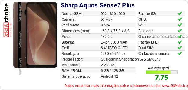 Sharp Aquos Sense7 Plus Especificações técnicas do telemóvel Sharp Aquos Sense7 Plus Especificações técnicas do telemóvel