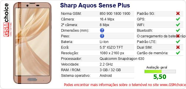 Sharp Aquos Sense Plus Especificações técnicas do telemóvel 