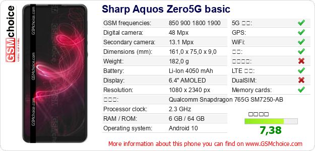 Sharp Aquos Zero5G basic 手机技术数据