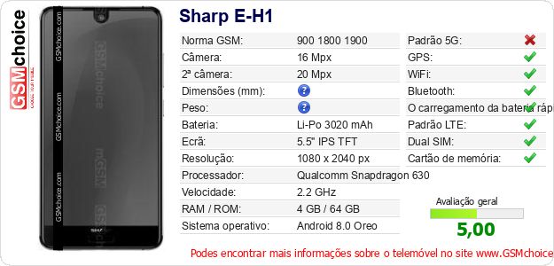 Sharp E-H1 Especificações técnicas do telemóvel Sharp E-H1 Especificações técnicas do telemóvel