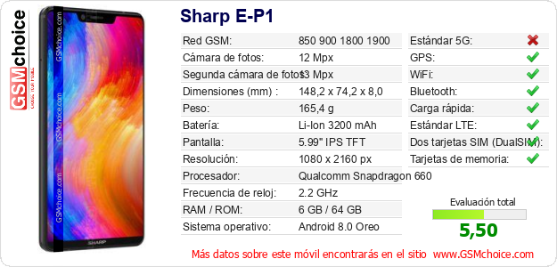 Sharp E-P1 Datos técnicos del móvil 