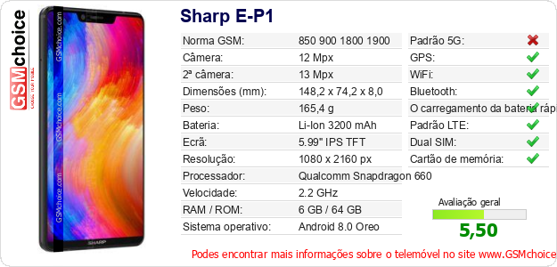 Sharp E-P1 Especificações técnicas do telemóvel 