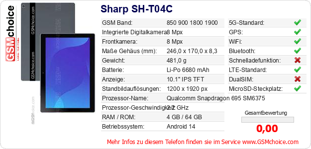 Sharp SH-T04C technische Daten Sharp SH-T04C technische Daten