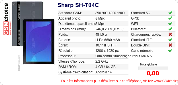Sharp SH-T04C Fiche technique Sharp SH-T04C Fiche technique