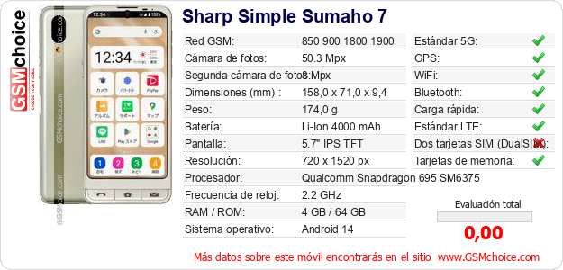 Sharp Simple Sumaho 7 Datos técnicos del móvil 
