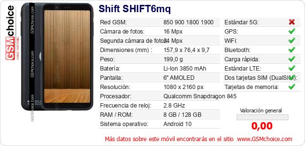 Shift SHIFT6mq Datos técnicos del móvil Shift SHIFT6mq Datos técnicos del móvil