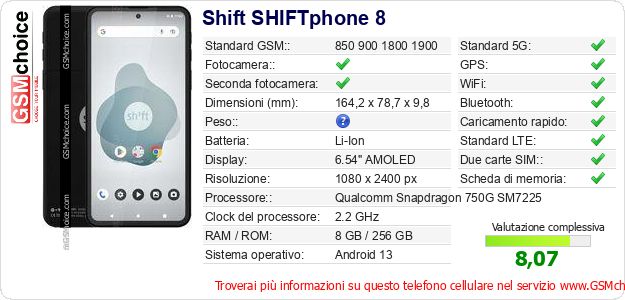 Shift SHIFTphone 8 Dati tecnici di telefono cellulare 