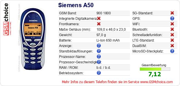 Siemens A50 technische Daten Siemens A50 technische Daten