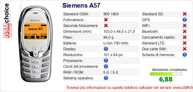 Siemens A57 Dati tecnici di telefono cellulare Siemens A57 Dati tecnici di telefono cellulare