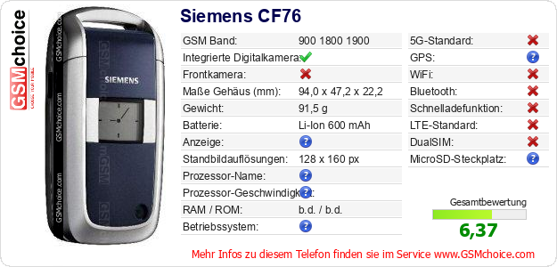 Siemens CF76 technische Daten Siemens CF76 technische Daten