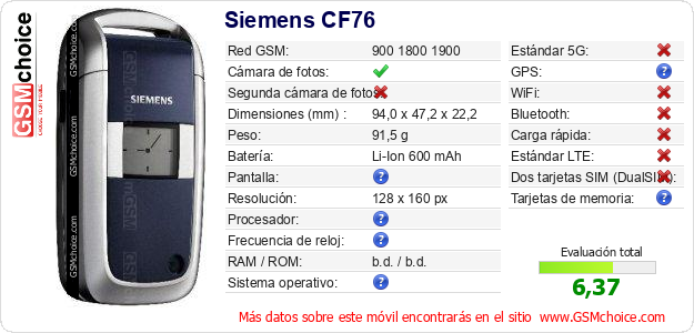 Siemens CF76 Datos técnicos del móvil 