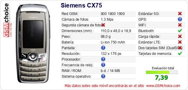 Siemens CX75 Datos técnicos del móvil 