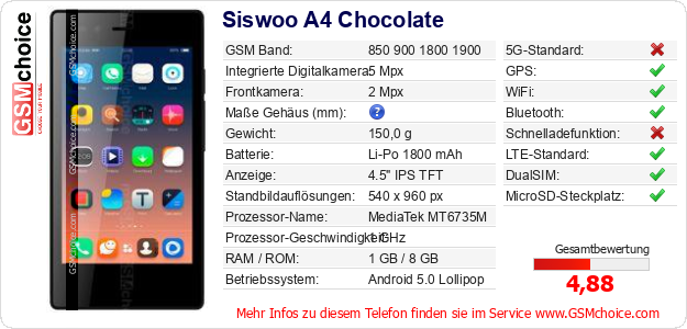 Siswoo A4 Chocolate technische Daten Siswoo A4 Chocolate technische Daten