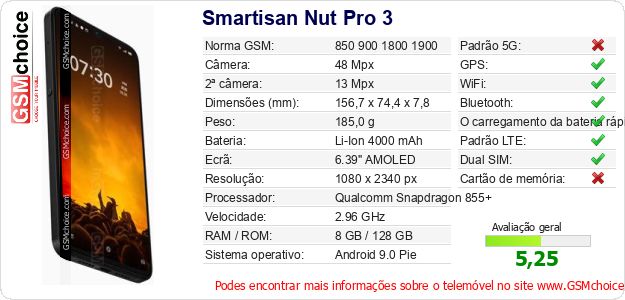 Smartisan Nut Pro 3 Especificações técnicas do telemóvel Smartisan Nut Pro 3 Especificações técnicas do telemóvel