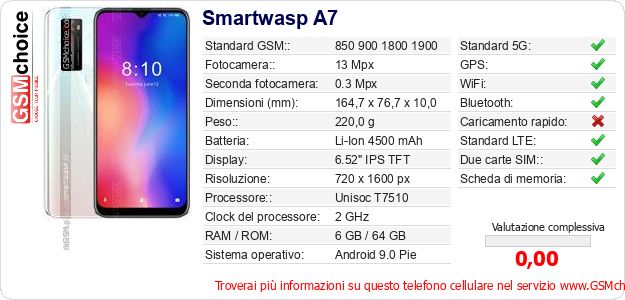 Smartwasp A7 Dati tecnici di telefono cellulare 