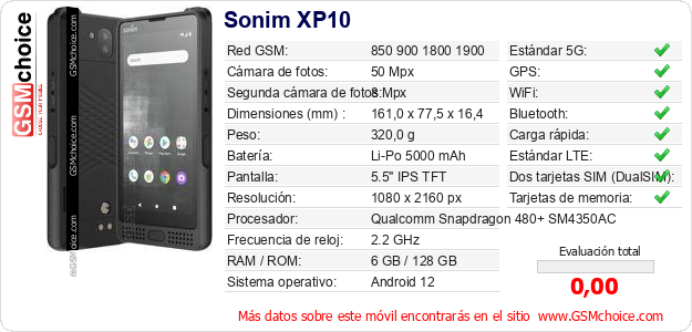 Sonim XP10 Datos técnicos del móvil 