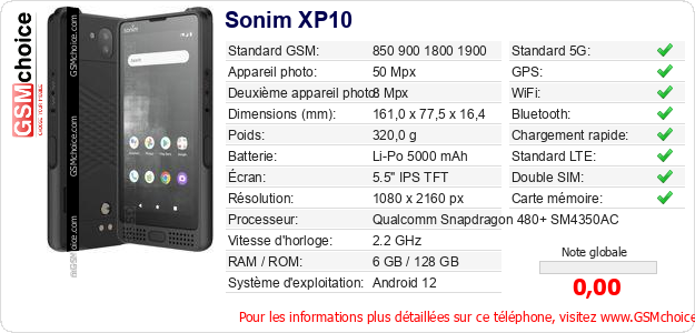 Sonim XP10 Fiche technique